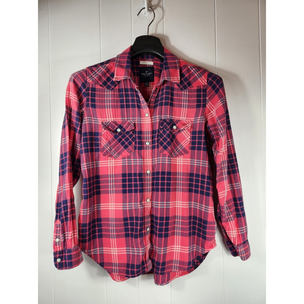 American Eagle Outfitters Pearle Snap Plaid Flannel Boyfriend Fit Shirt Medium